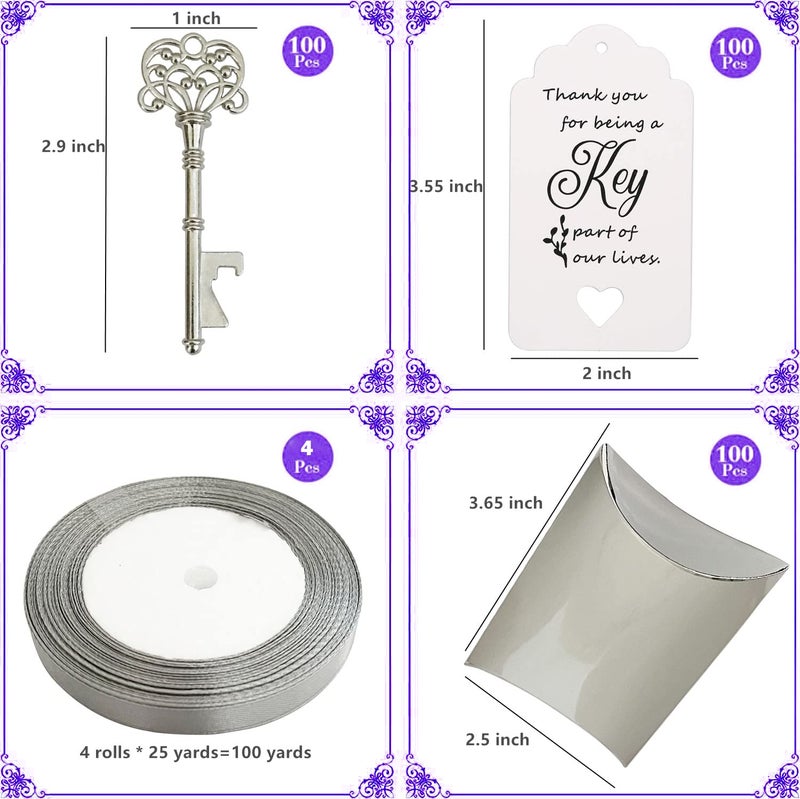 WODEGIFT Wedding Favors Key Bottle Opener, Guest Gifts with Candy Box, Thank You Card and Ribbon (Silver) - Bulk 100 - Image 2